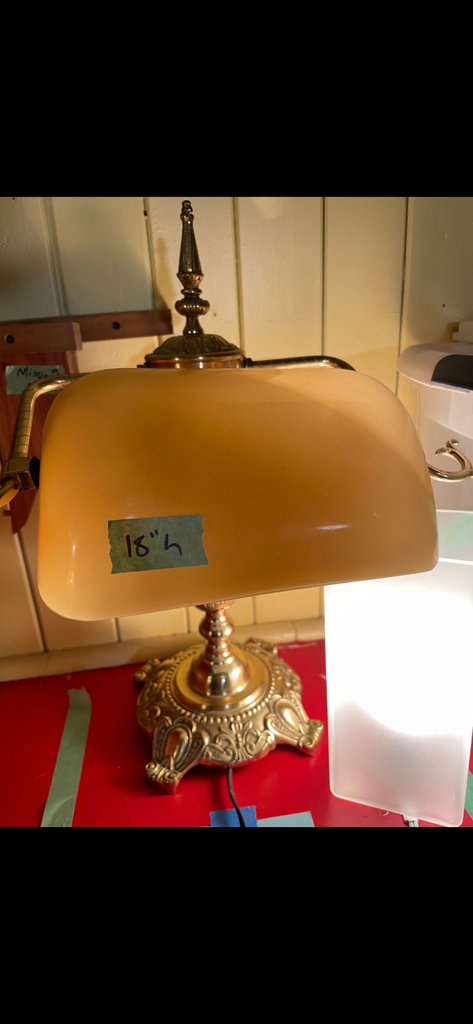 Vintage bankers table lamp with amber shade and frosted shade lamp - image 3 of 11