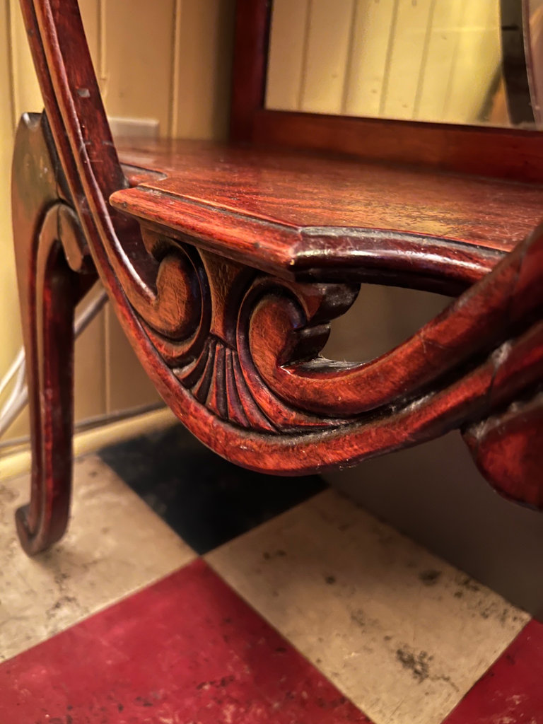 Antique Victorian mahogany etagere 3-tier shelf with beveled mirror and curved legs - image 9 of 12