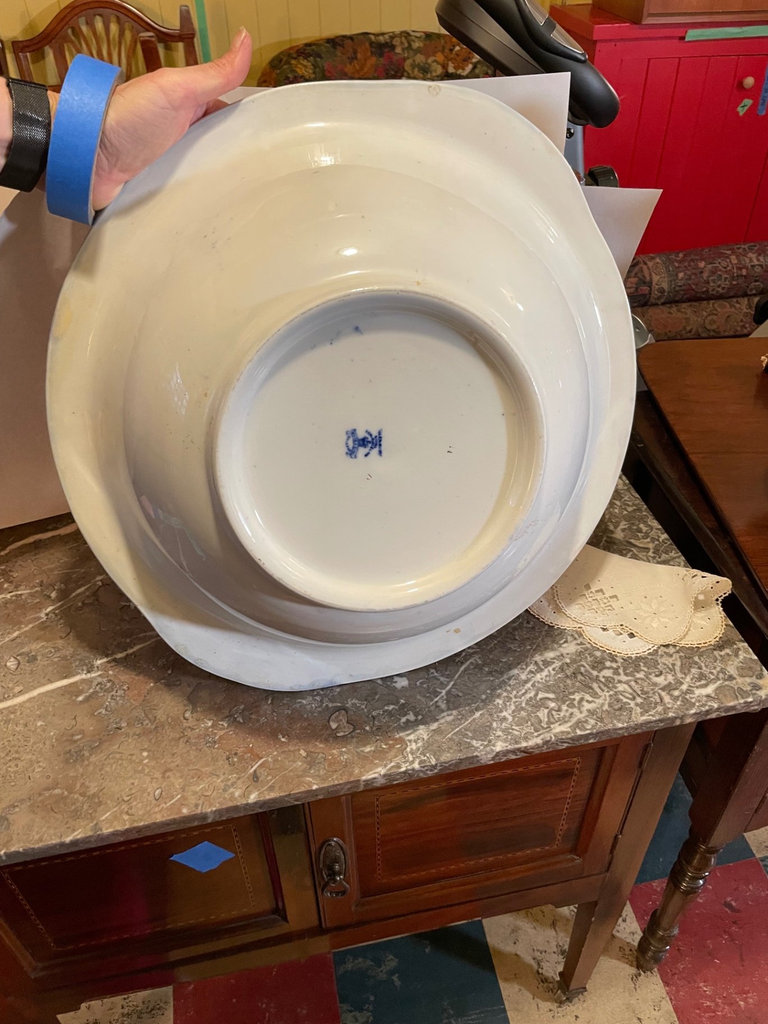 Antique Wash Jug & Basin w Gilt by Woods & Sons England - image 7 of 13