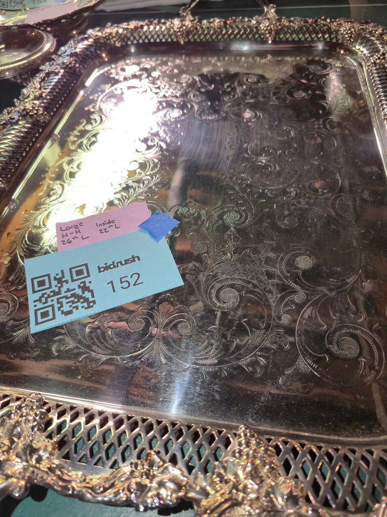 Ornate embossed silver plated serving tray - image 1 of 4