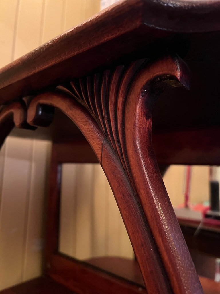 Antique Victorian mahogany etagere 3-tier shelf with beveled mirror and curved legs - image 7 of 12
