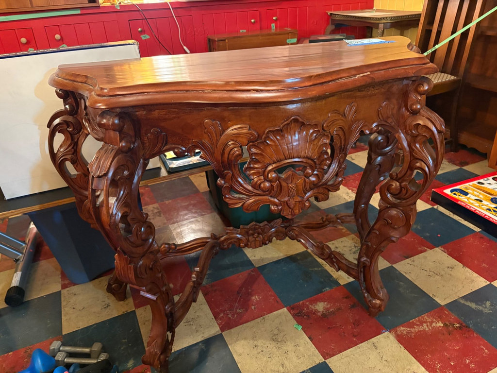 Ornate Rococo-Style Carved Wooden Console Table - image 1 of 7