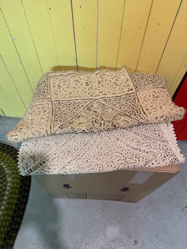Assorted vintage textiles and a brown zippered pouch - image 3 of 14