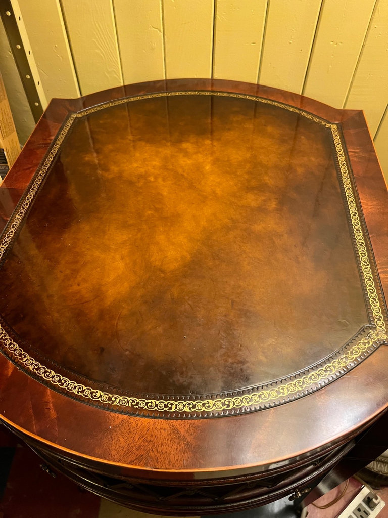 Vintage mahogany side table with leather-inlaid top by Weiman Tables - image 3 of 10