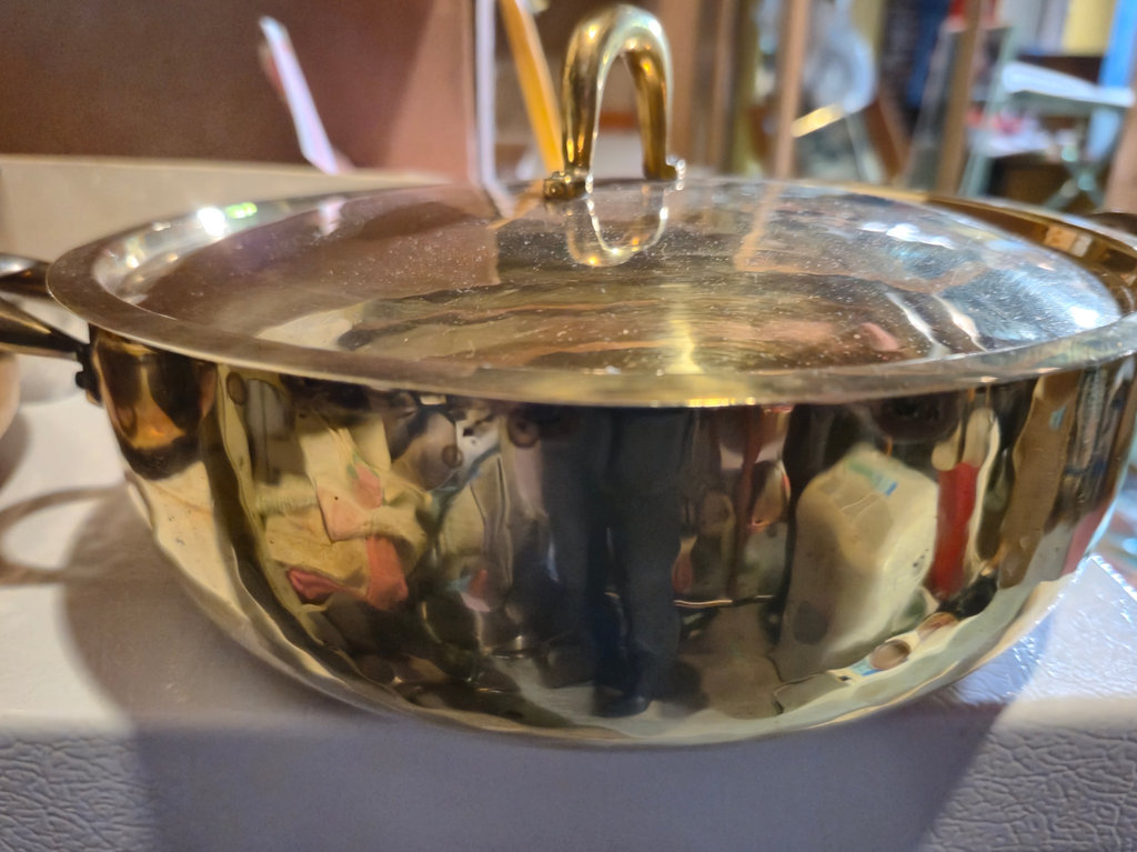 Copper and Brass Fondue Chafing Warming Pan with Lid and Burner Accessories - image 1 of 5