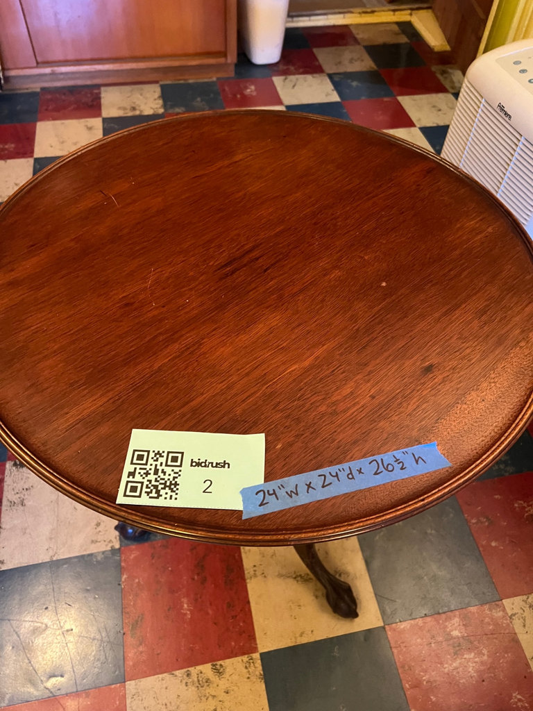 Round Mahogany Tilt-Top pedestal table with carved tripod legs - image 1 of 11