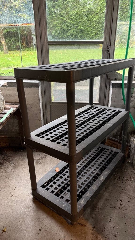 Three-tier perforated-grid shelving unit - image 3 of 3