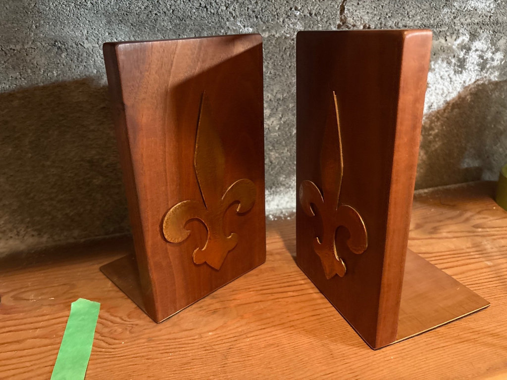 Vintage leather light-up reader and bookend pieces with fleur-de-lis motifs - image 3 of 5