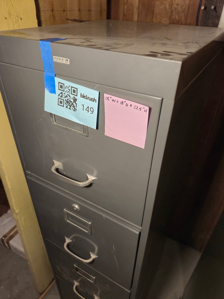 Gray metal four-drawer filing cabinet - image 1 of 4