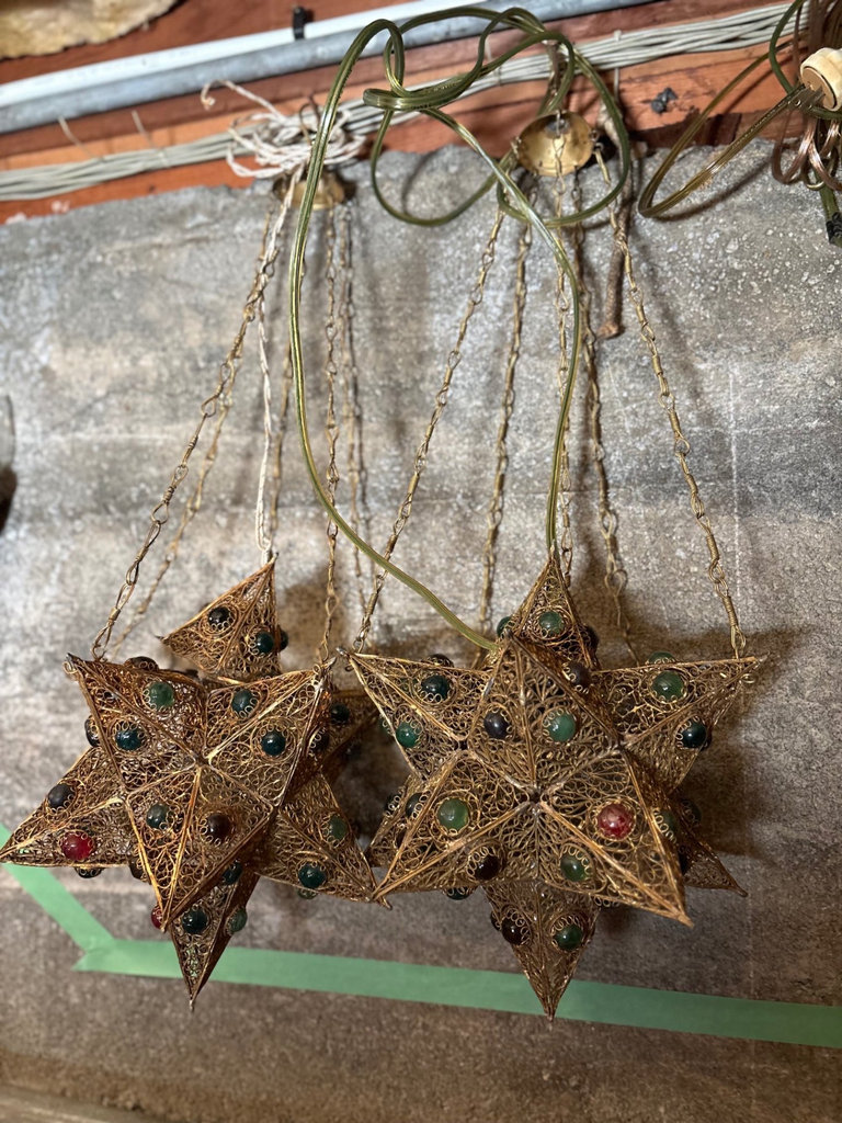 Syrian brass lantern with glass bead accents - image 2 of 5