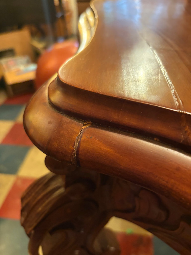 Ornate Rococo-Style Carved Wooden Console Table - image 6 of 7