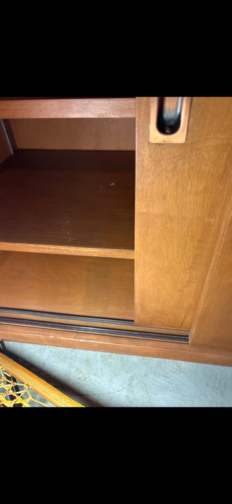 Wooden cabinet with sliding doors and shelves - image 2 of 9