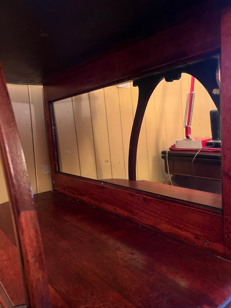 Antique Victorian mahogany etagere 3-tier shelf with beveled mirror and curved legs - image 6 of 12