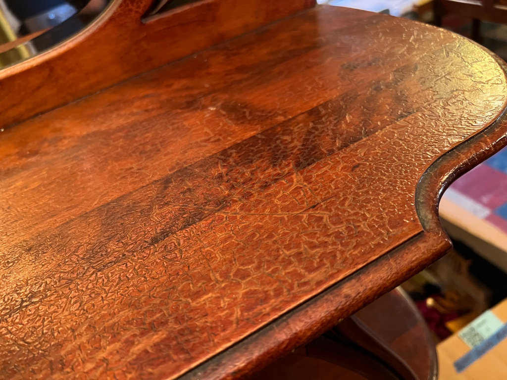 Antique Victorian mahogany etagere 3-tier shelf with beveled mirror and curved legs - image 5 of 12