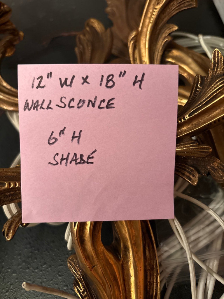Mid-Century Louis XV Rocaille Style gilt bronze sconces, plus fabric lampshades, bulbs, and accessories  - image 9 of 9