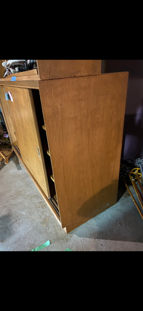 Wooden cabinet with sliding doors and shelves - image 3 of 9