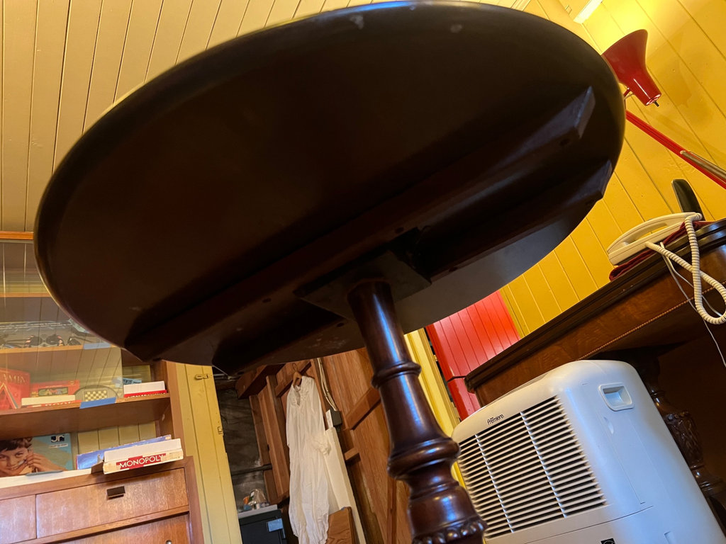 Round Mahogany Tilt-Top pedestal table with carved tripod legs - image 3 of 11