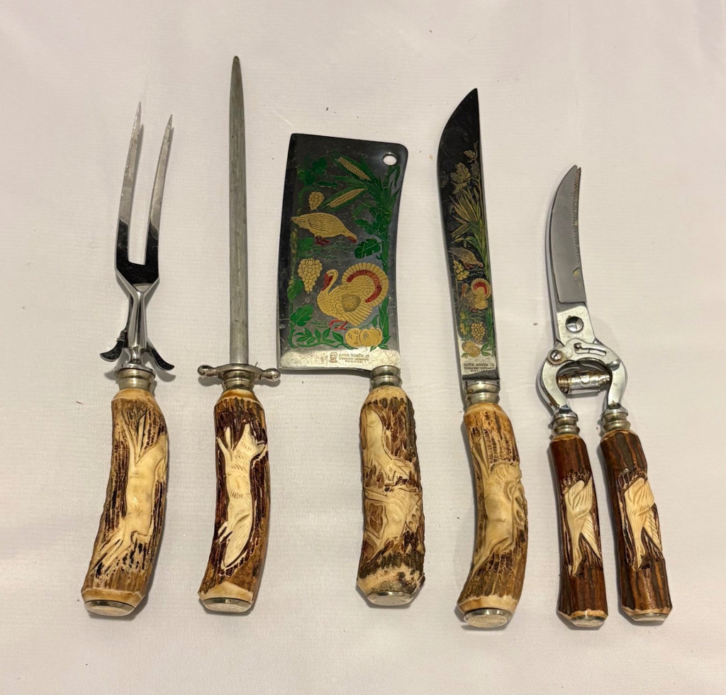 Vintage Solingen Carving Set with Stag Antler Handles - image 1 of 5