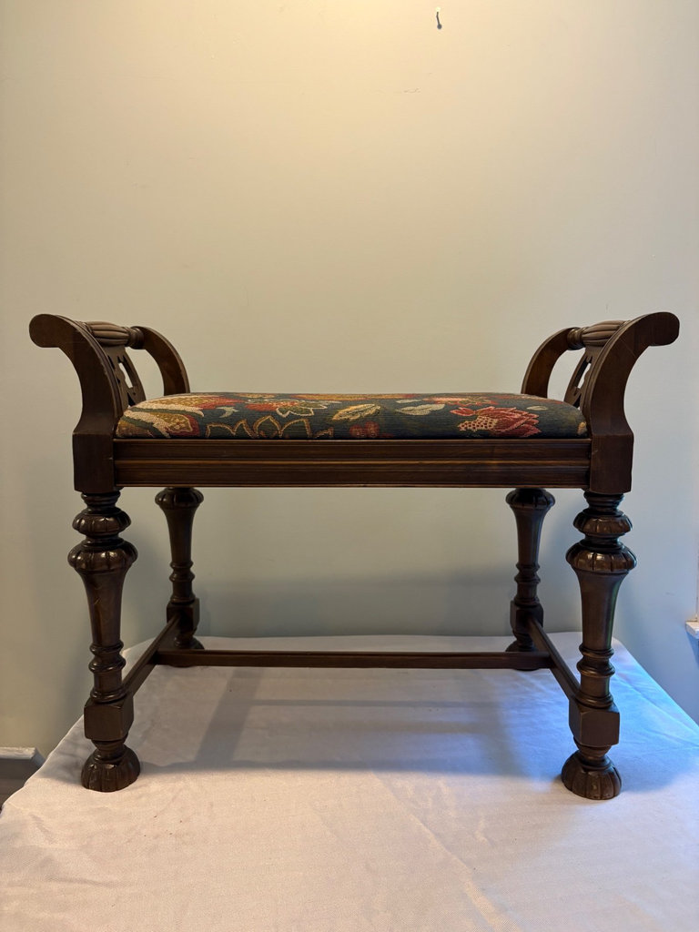 1930’s Walnut Upholsetered Vanity and Chair Set - image 2 of 6
