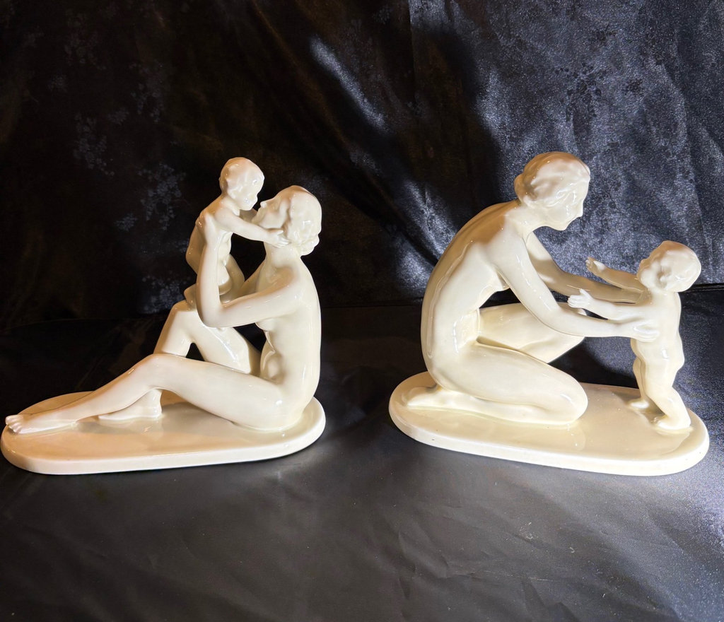 Neu Tettau Bavarian Art Deco Porcelain :  Mother and Child Figurines  - image 1 of 6