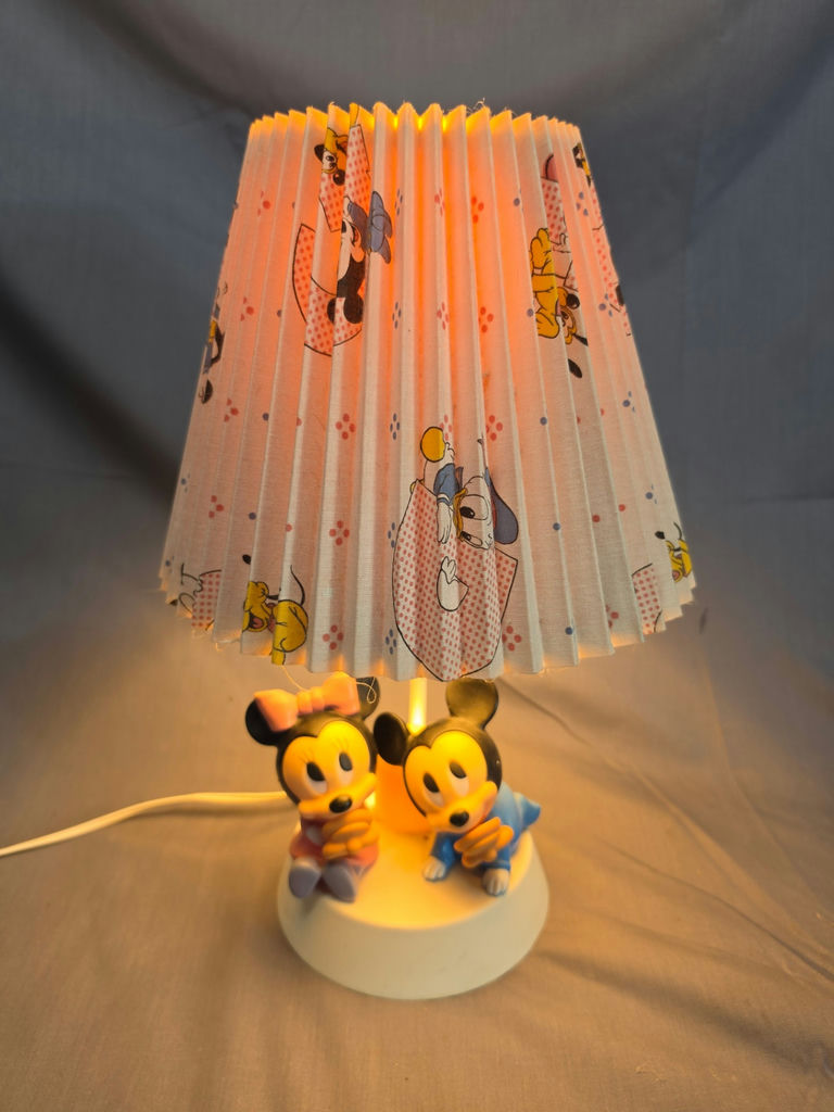 Vintage 1984 Disney Baby Mickey & Minie Mouse Nursery Lamp with original Pleated shade- Working - image 4 of 4
