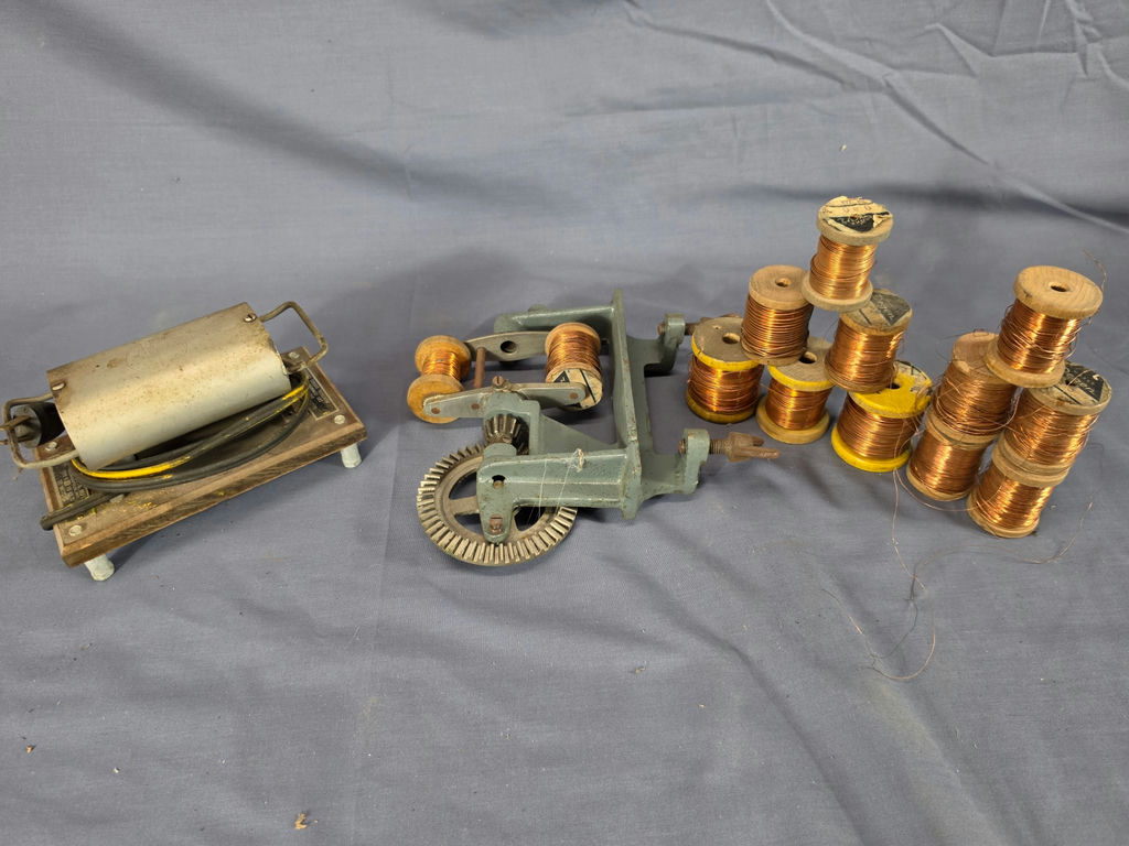 Vintage Hand-Crank Coil Winding Machine(incomplete I believe) & Copper Magnet Wire Spool Lot - image 1 of 6