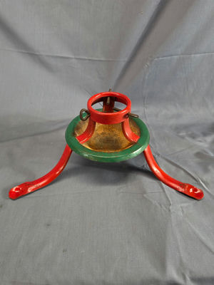 Vintage Metal Christmas Tree Stand - Red & Green Mid-Century 3-Leg Holder - Image 1 of 3