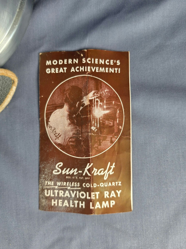 Vintage 1940s Sun-Kraft Cold Quartz Ultraviolet & Ozone Apparatus Lamp – Art Deco Medical-Industrial Decor w/ Original Goggles & Brochure - image 4 of 4