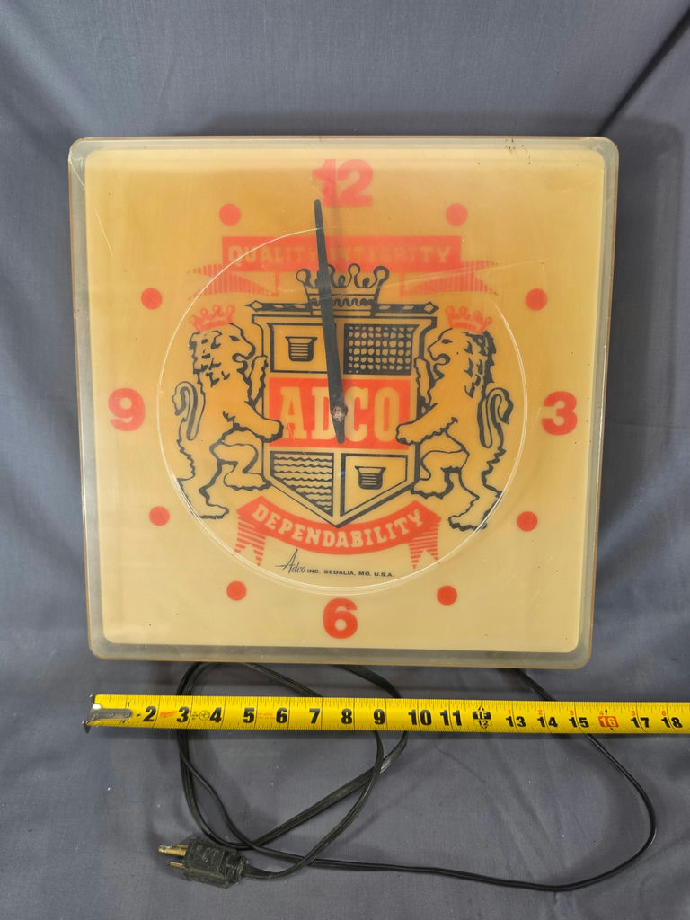 Vintage 1950s ADCO Sedalia MO Lighted Sign Clock by Dualite Inc. - 16" x 16" - image 3 of 7