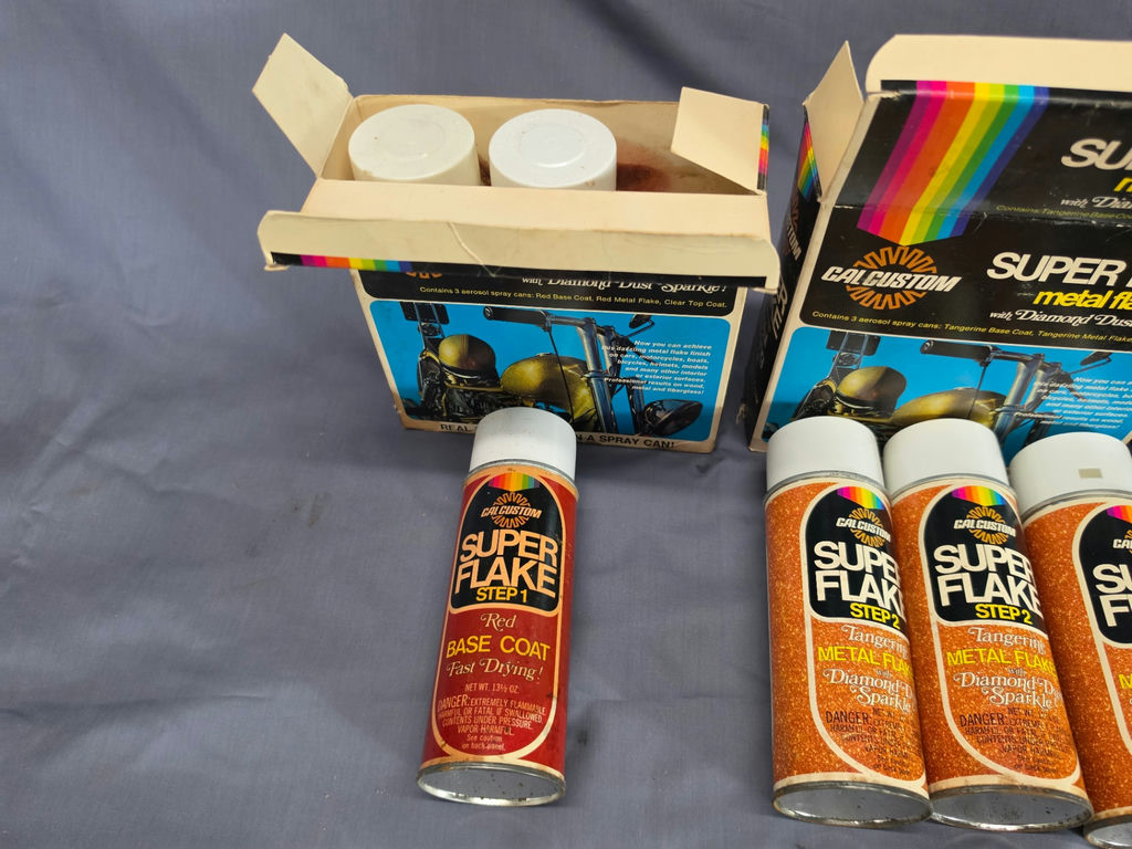 Lot of 3 Vintage Cal Custom Super Flake Metal Flaking Kits - Red, Tangerine, Lime Gold - 1970s Automotive Custom Shop Paint - image 3 of 7