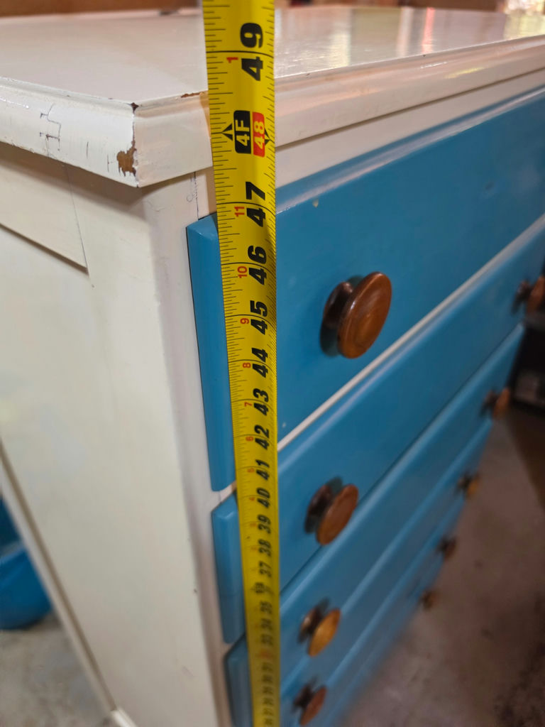 Vintage Solid Wood 6-Drawer Tallboy Dresser – Turquoise & White - image 5 of 7
