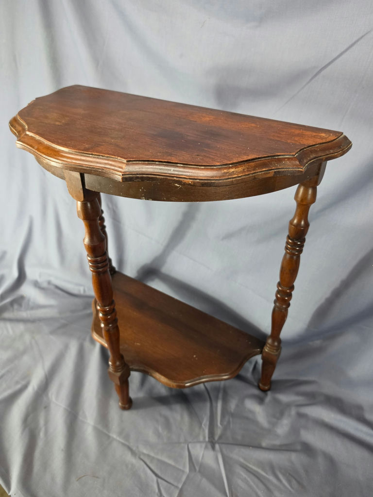 Vintage Dark Wood Demilune Console Table with Turne - image 2 of 3