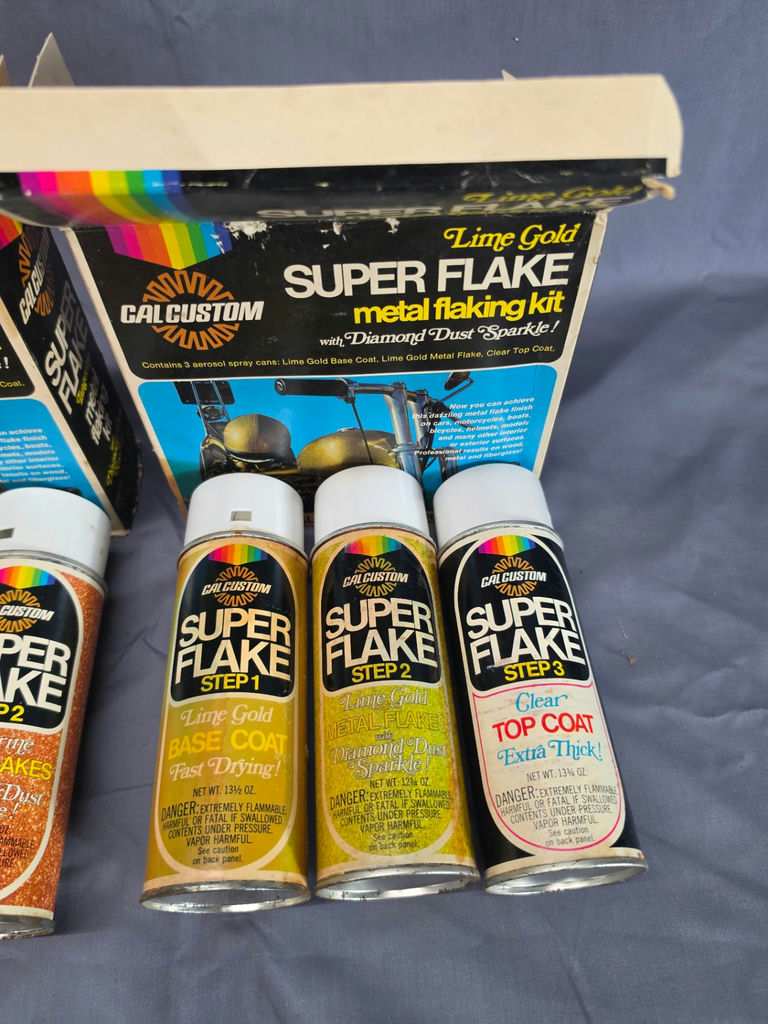 Lot of 3 Vintage Cal Custom Super Flake Metal Flaking Kits - Red, Tangerine, Lime Gold - 1970s Automotive Custom Shop Paint - image 4 of 7