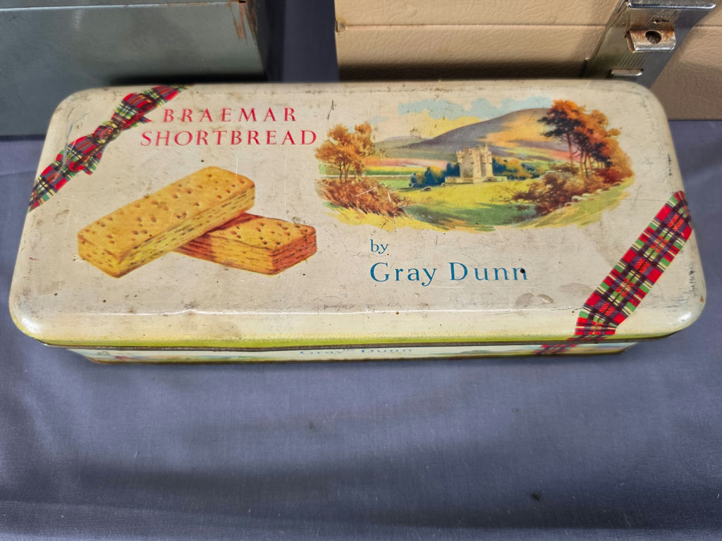 Vintage Metal Storage Box Lot – Gray Dunn Shortbread Tin, Metal File & Cash Boxes - image 2 of 5