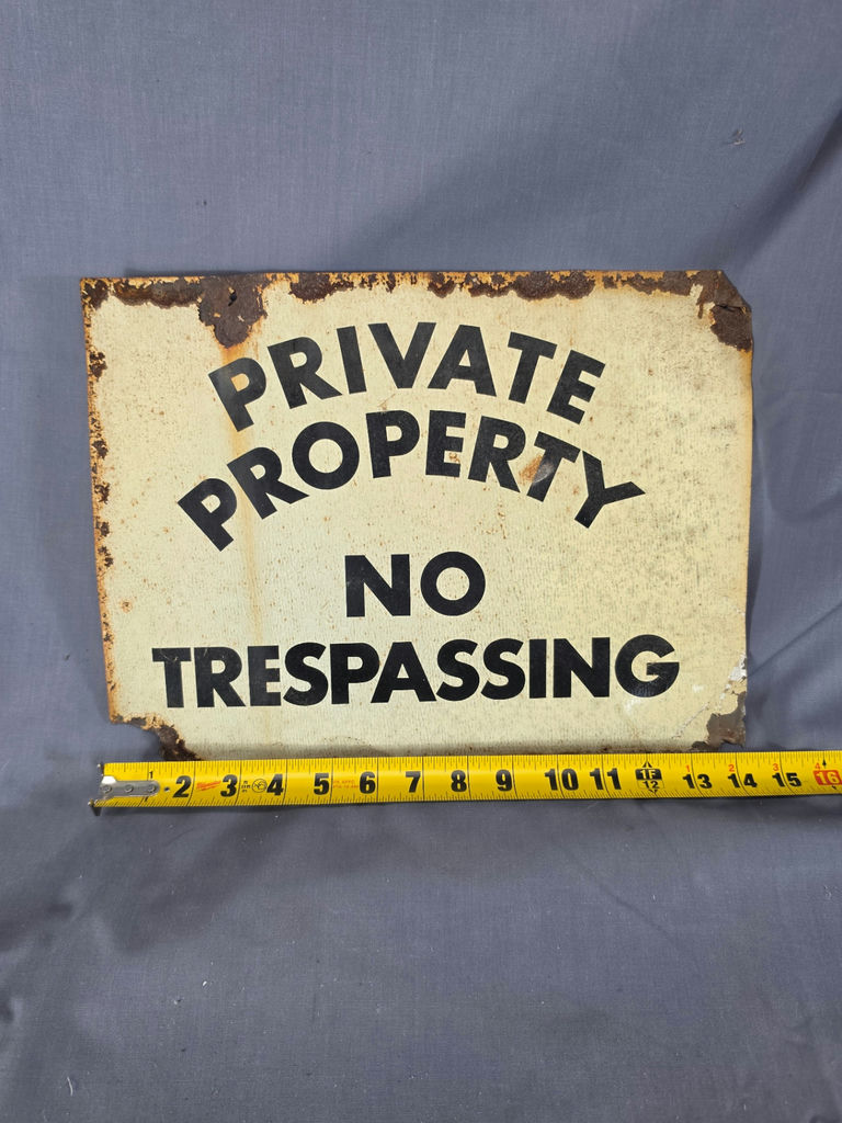  Vintage Metal Private Property No Trespassing Sign - Industrial Security Warning Plaque - image 1 of 2