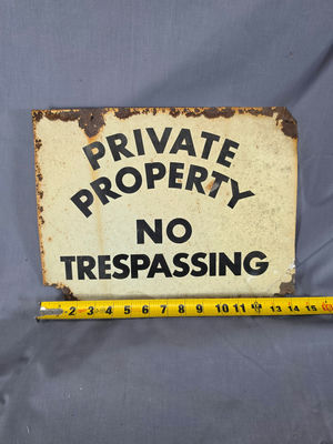 Vintage Metal Private Property No Trespassing Sign - Industrial Security Warning Plaque - Image 1 of 2