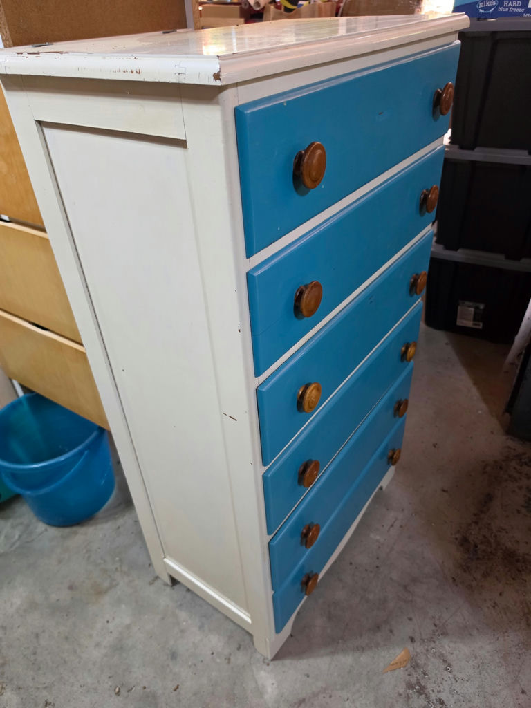 Vintage Solid Wood 6-Drawer Tallboy Dresser – Turquoise & White - image 2 of 7