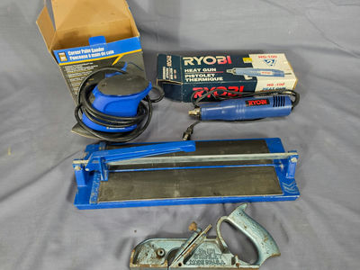 DIY Home Reno Tool Lot - Ryobi Heat Gun, Palm Sander, & Manual Tile Cutter and Vintage Stanley No. 191 Rabbet Plane - Made in USA - Collectible / User Woodworking - Image 1 of 5
