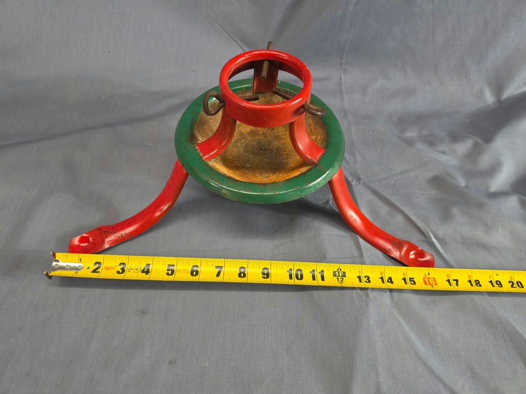 Vintage Metal Christmas Tree Stand - Red & Green Mid-Century 3-Leg Holder - image 2 of 3