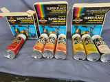 Lot of 3 Vintage Cal Custom Super Flake Metal Flaking Kits - Red, Tangerine, Lime Gold - 1970s Automotive Custom Shop Paint - thumbnail 1 of 7