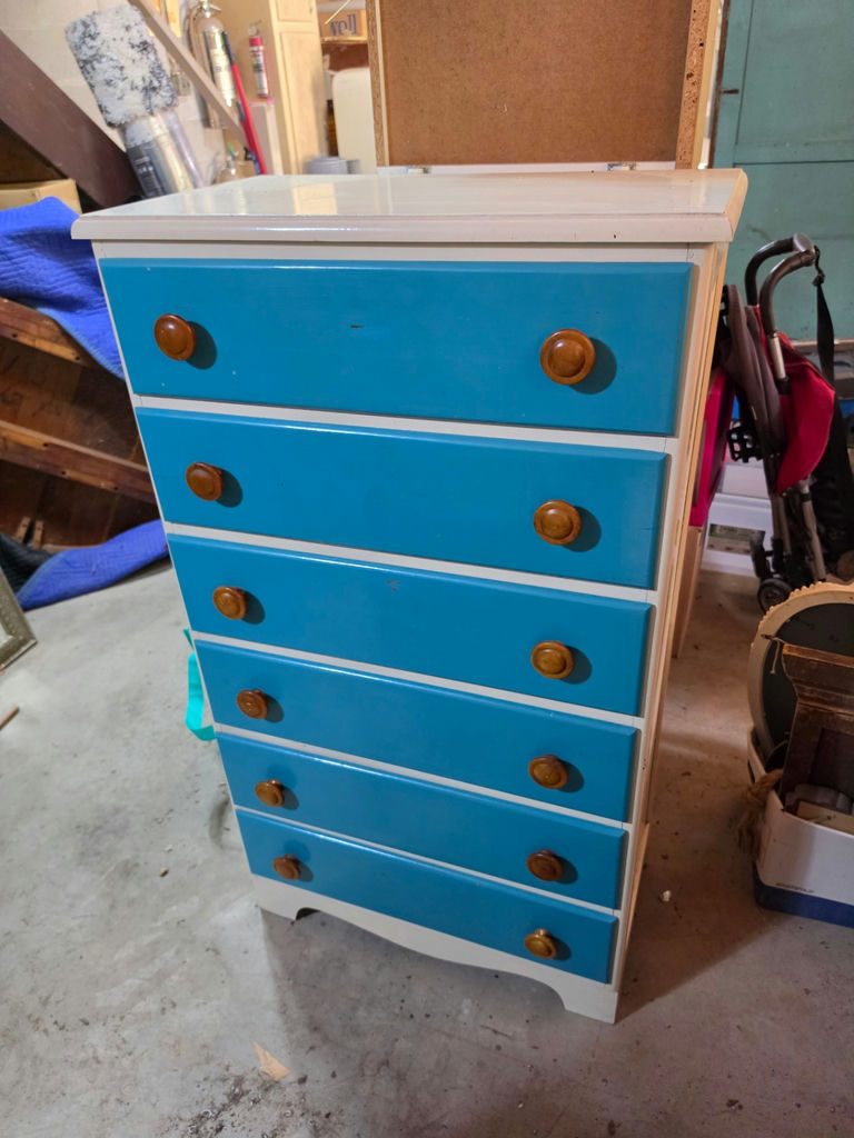 Vintage Solid Wood 6-Drawer Tallboy Dresser – Turquoise & White - image 1 of 7