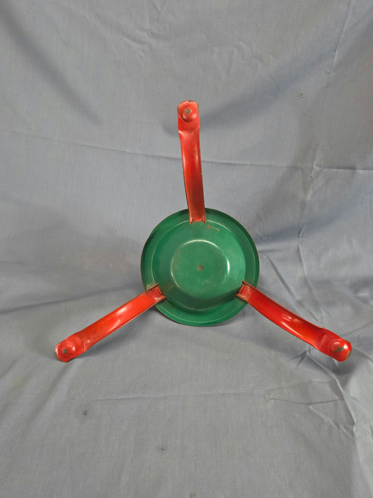 Vintage Metal Christmas Tree Stand - Red & Green Mid-Century 3-Leg Holder - image 3 of 3