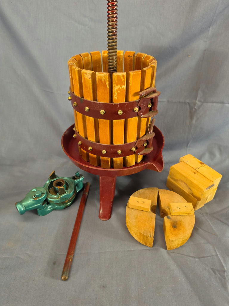 Vintage Cast Iron & Wood Tabletop Fruit / Wine Press - Complete with Accessories & Straining Bag - image 1 of 2