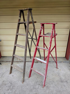 Pair of Vintage Wooden A-Frame Step Ladders – Rustic Decor / Plant Stands - Image 1 of 1