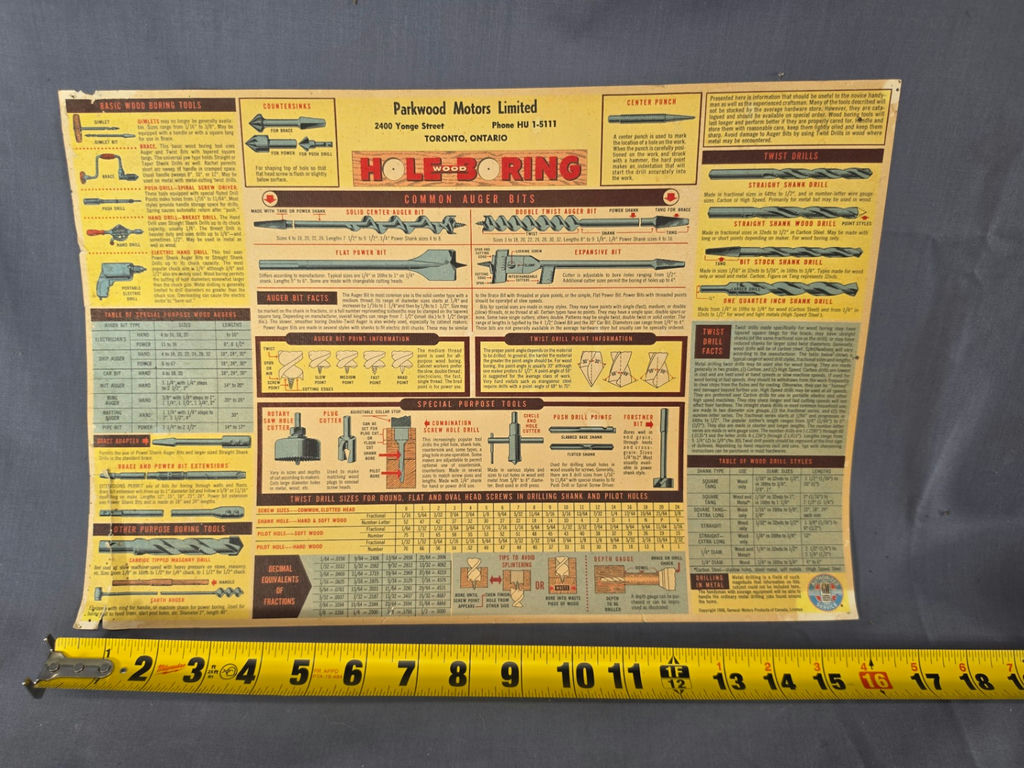 Vintage 1958 GM Authorized Chevrolet Service Wood Hole Boring Tool Reference Chart Poster Parkwood Motors Toronto - image 6 of 6