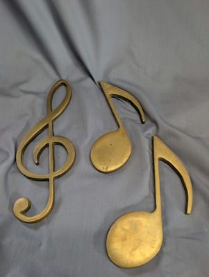 Vintage Solid Brass Musical Notes & Treble Clef Decor - 3 Piece Set - Image 1 of 1