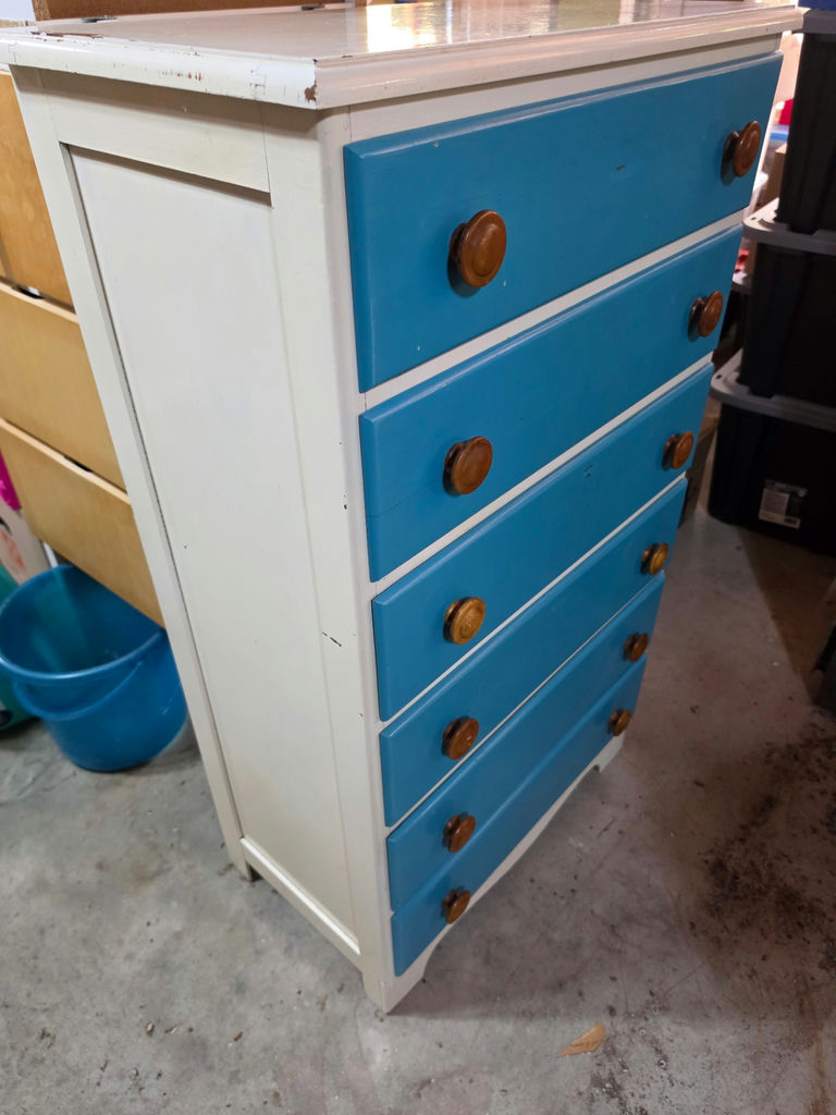 Vintage Solid Wood 6-Drawer Tallboy Dresser – Turquoise & White - image 4 of 7