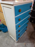 Vintage Solid Wood 6-Drawer Tallboy Dresser – Turquoise & White - thumbnail 4 of 7