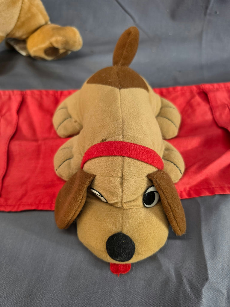 Listing Title Vintage Plush Dog Lot - 1987 Caltoy Pajamas Tumbleweeds Hound & Mini Pound Puppy Style Toy with 17" Red Pocket Blanket - image 3 of 5