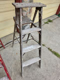 Title Pair of Vintage Wooden Stepladders – Rustic Red & Weathered Natural Patina - thumbnail 2 of 3